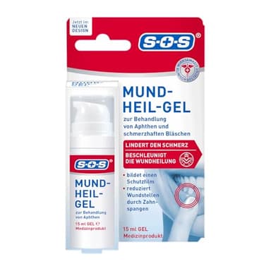 SOS Mund-Heil-Gel (1x 15 ml) - zur Linderung von Schmerzen durch Aphten auf Zunge, Mundschleimhaut & Lippen - auch bei kleineren Wunden durch Zahnspangen - beschleunigt den Heilungsprozess