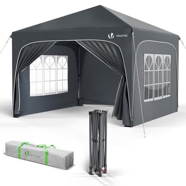 VOUNOT® Pavillon 3x3m mit 4 Seitenteilen & 4 Sandsäcke, Pop Up Faltpavillon, Wasserdicht, Faltbar Gartenzelt Partyzelt, inkl. Tasche, Grau