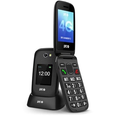 SPC Harmony 2-4G Seniorenhandy | Große Tasten, 4G und doppeltes Anti-Kratz-Display (2,8„+1,77“) | Notruf-Taste und Ice-Profil | 104dB Lautstärke und hörgerätekompatibel, Schwarz