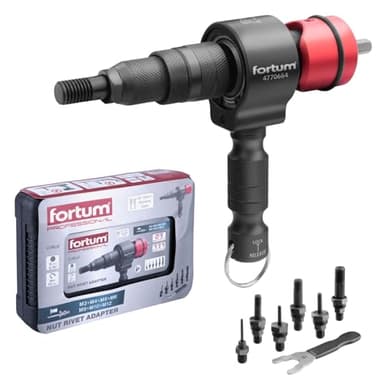 Fortum Nietmmutternaufsatz für Akkuschrauber & Bohrmaschine I Nietgerät für Nietmuttern aus Alu, Stahl & Edelstahl I Blindnietvorsatz für M3-M12 Muttern I Nietpistole Adapter