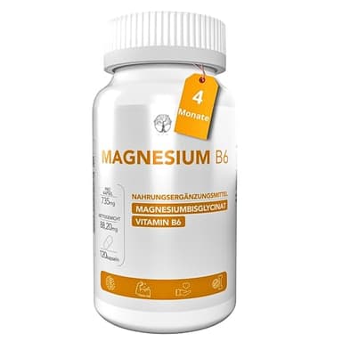 Magnesium Bisglycinat Kapseln + Vitamin B6 | Magnesium Bisglycinat 400mg Komplex magnesium Hochdosiert Kapseln Natural Elements