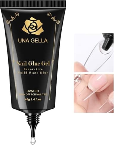 UNA GELLA Nagelkleber für Kunstnägel 40ml, Fester Soak Off Nagelkleber, Aushärtung mit Lampe erforderlich, Starker Kleber für Acryl Nägel, Fake Nails, Extensions & Press On Nails, Gelly Tips