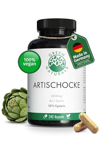 Artischocken Kapseln - Hochdosiert: 40:1 Extrakt (=104.000mg Artischocke) mit 260mg Cynarin - 240 Kapseln (2 Monate) - Vegan & Ohne künstlichen Zusatzstoffe - Green Naturals®