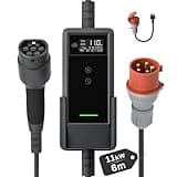dé Mobile Wallbox/Ladestation 11kW [6m|3-phasig|6-16A] mit Einstellbarer Ladeleistung, Ladekabel CEE 16A auf Typ 2 und EV Ladegerät für Model Y/3, ID.3/4/5, MG4, EX30, e-up, e-tron und BEV/PHEV