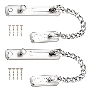 2 Stücke Türkette aus Edelstahl Tür Sicherheitskette Edelstahl Türsicherheitskette Türsicherheitskette Türkettenschloss Türsicherung Kettenschloss für Türen Fenster für Wohnungstüren ohne Bohren