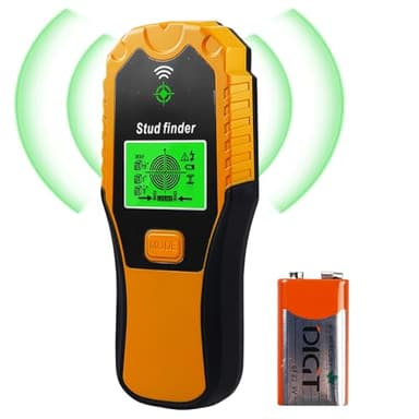 Leitungssucher, 5 in 1 Multifunktionaler Leitungssuchgerät, Stud Finder mit LCD und Akustischem Alarm, Leitungssucher Ortungsgerät für Holz, Metall, Stromleitung und AC Spannungs Führenden (Gelb)