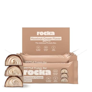 Rocka Nutrition WAFFLE PROTEIN BAR I 26% Protein I 162 kcal pro Riegel I 6 Fitnessriegel | veganer Proteinriegel mit Milchcreme-Haselnussfüllung I ohne Zuckerzusatz (Hazelnut Cream)