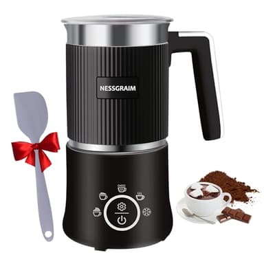 Milchaufschäumer Elektrisch 5-in-1, Milchschäumer Spülmaschinenfest mit Kakao Funktion für heißer Schokoladen, Heißer/Kalter Milchschaum, Warme Milch, 220V (Schwarz)