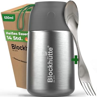 Blockhütte Thermobecher Essen 530ml Edelstahl, Thermobehälter für Essen Kinder BPA-frei und Auslaufsicher, Lunchbox Thermo mit Anti-Vakuum Ventil, Warmhaltebox Spülmaschinen geeignet