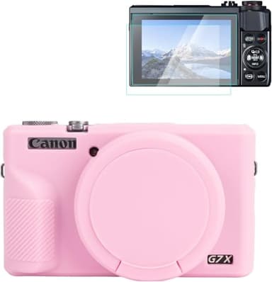 Rieibi Silikon-Schutzhülle für Canon G7X Mark III Hülle, G7X Mark III Zubehör mit 2 Stück Displayschutzfolie, Abnehmbarer Objektivschutz für Canon G7X Mark III Digitalkamera