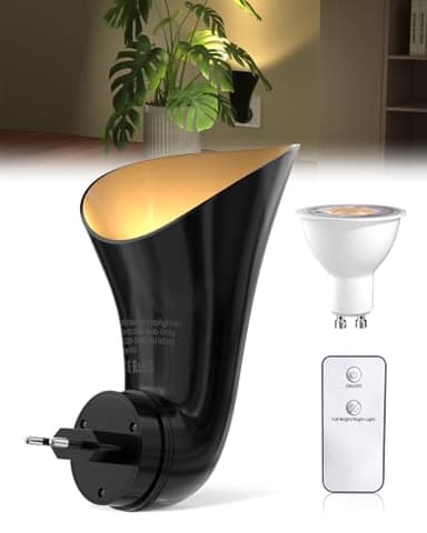 BrightArk 2 Beleuchtungsmodi Plugin GU10 Wandfluter Steckdosenlampe, Spotlights mit GU10 Fassung, Steckdose Lampe mit Stecker, Indirekte Wandbeleuchtung Innen, Nachttischlampe (mit LED Warmweiß Lampe)