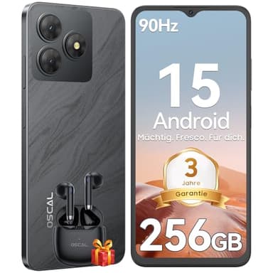 OSCAL Flat 2 Smartphone Ohne Vertrag, 12GB+256GB/2TB TF Smartphones, 6.56'' HD+ 90Hz Android 15 Handy Ohne Vertrag, 13MP+8MP, 5000mAh, Dual SIM/OTG/GPS/Fingerabdruck/Gemini AI/2 Jahre Garantie