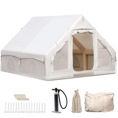 Afitdon Aufblasbares Campingzelt mit Kaminöffnung & Dachfenster, Aufblasbare Zelt für 2-10per mit Luftpumpe, Zelt Aufblasbar aus Wasserdichtem Oxford-Stoff für Jahreszeiten, Schneller Aufbau Luftzelte