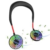 Ultralent Halsventilator,Nackenventilator USB Mini Ventilator Hals,Neck Fan,Leise,3 Geschwindigkeiten,LED-Licht,Tragbarer Ventilator Nacken für Outdoor,Innenräume,Camping,Reisen,Sport-Black&red