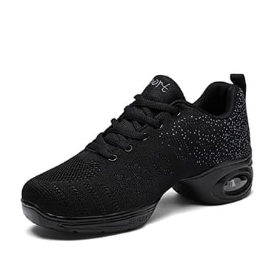 Jazzschuhe Damen Geteilte Sohle Tanzsneaker Erwachsene Atmungsaktiv Leicht Mesh Tanzschuhe Laufen Sportschuhe Schwarz1 40
