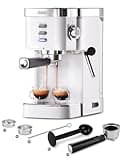 Gevi 20 Bar Espresso Kaffeemaschine Espressomaschine mit professionellem Milchaufschaumdüse, nur 15 cm breit，1350W schnelle Hitze für Cappuccino, Latte & Macchiato, 1,2L Wassertank, Weiß