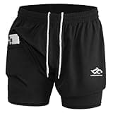 LORSPORTCH Herren Laufshorts 2 in 1 Shorts Gym Athletic Shorts Outdoor Marathon Workout Trainingsshorts Mit Eingebaut Taschen Schwarz M