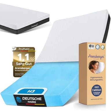 Arensberger Matratze SARA 140x200cm Höhe 16cm | NANOCELL® Gel-Schaum | Mittelfest H3 | Premium-Bezug 240g/m² | 60°C waschbar | Kaltschaum-Matratze 140x200 | Note 1,1 | Öko-Tex Zertifiziert