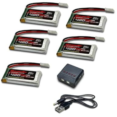 RoaringTop 3.7V 420mAh Lipo Akku 25C mit MOLEX Stecker mit 5in1 Ladegerät für RC Quadcopter Hubschrauber Drohne Quadcopter FPV Modell Racing AT-96 H99W H31 H6C H98 TR-C385 TR-P51 TR-F22