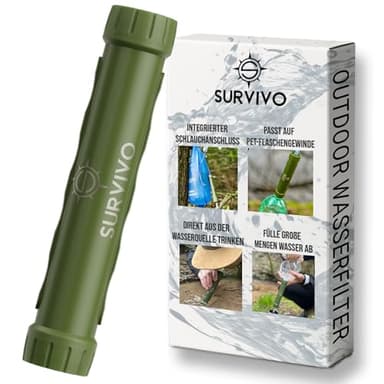 SURVIVO® Wasserfilter Outdoor, Wechselfilter, Trinkwasserfilter, 4000l Filterkapazität, entfernt 99,99% Bakterien - Camping, Wandern, Reisen – sicherste Ergänzung zur Outdoor Ausrüstung (Ersatzfilter)