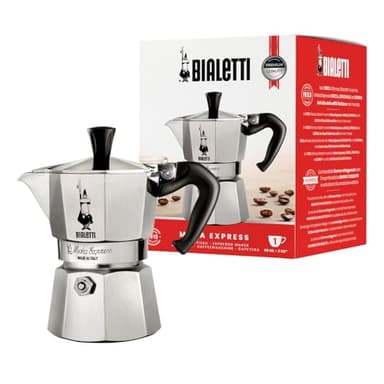 Bialetti - Moka Express: Ikonische Espressomaschine für die Herdplatte, macht echten Italienischen Kaffee, Moka-Kanne 1 Tassen (60 ml), Aluminium, Silber