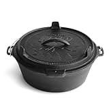 BURNHARD Dutch Oven Pre-Seasoned, 6qt 5,6 Liter, Gusseisen Feuertopf, Schmortopf mit Deckelheber ohne Füße