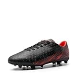 DREAM PAIRS Fußballschuhe Herren Spike Microfaser Cleats Professionelle Fussballschuhe Athletics Trainingsschuhe Outdoor Sportschuhe Fußball Stiefel,Size 47,Schwarz/Rot,MEGA-1