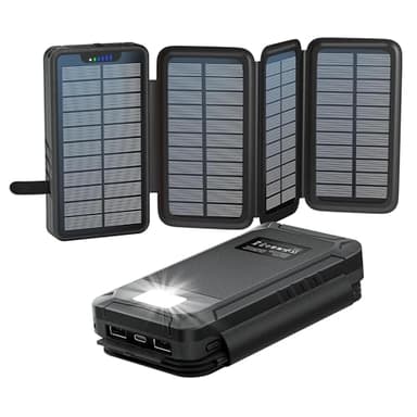 Solar Powerbank 26800mAh, elzle Solar Ladegerät mit 2 USB-A Ausgang & 1 USB-C Eingang, Outdoor Wasserfester Externer Akku mit 4 Solarpanels und Taschenlampe für Smartphones Tablets Camping