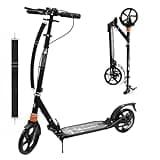 Habib Gruppe Cityroller Erwachsene, Nichtelektrischer Aluminium Tretroller Klappbar, 200mm Große Räder Scooter mit Doppel Federung, Höhenverstellbar Handbremse, 100kg Belastbar ab 14 Jahren - Schwarz