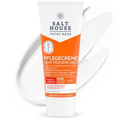 SALTHOUSE Totes Meer Pflegecreme bei extrem trockener, gereizter Haut - Creme mit Totes Meer Mineralien, Totes Meer Magnesium, Urea & Sheabutter wie etwa auch bei Neurodermitis, 75 ml