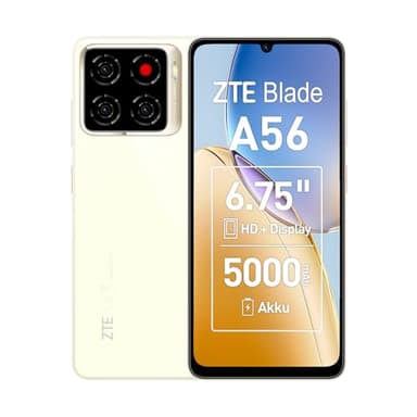 ZTE Blade A56 Smartphone ohne Vertrag, 6,75" HD+ Display (90 Hz), 4G LTE, 4GB RAM+64GB Speicher, 13MP KI-Kamera, 8MP Frontkamera, Dual SIM, Android 13, Gold (2025 Modell)