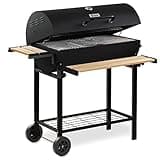 BBQ-Toro Holzkohle Grillwagen mit Deckel | Ø 80 x (L) 42 cm | Premium Holzkohlegrillwagen fahrbar, inkl. Thermometer, Warmhalterost, Holz Ablagen | Smoker, Holzkohlegrill, Barbecue Grill, Holz Grill