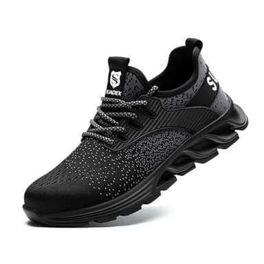 SUADEX Sicherheitsschuhe Arbeitsschuhe Herren Damen Leicht S3 Arbeitsschutzschuhe Stahlkappenschuhe Atmungsaktiv mit Stahlkappe Schwarz 43 EU