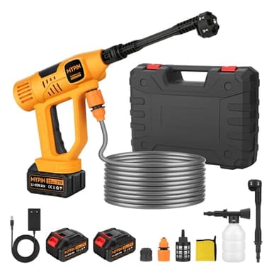 MYPIN Verbesserte LCD-Anzeige Tragbarer kabelloser Hochdruckreiniger, 790 PSI 21V 2 Batterien Druckreiniger, 6-in-1 Düse für Auto Boden Wand Zaun Reinigung, 9 einstellbare Druckmodi