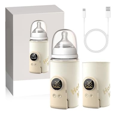 Flaschenwärmer Baby Unterwegs, Tragbarer Baby Flaschenwärmer mit LCD-Display 8000mAh Milchwärmer Baby mit 6 Einstellbare Temperatur 38-50℃ USB Babyflaschenwärmer für Alle Flaschen Geeignet