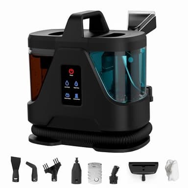 SUPSSELL Polsterreiniger Gerät, Nasssauger Waschsauger für Teppiche Dampfreiniger mit 16.000 Pa Saugkraft und 100 °C Heißdampf –Fleckenreiniger für Teppiche, Sofas, Polstermöbel, Autos–Tiefschwarz