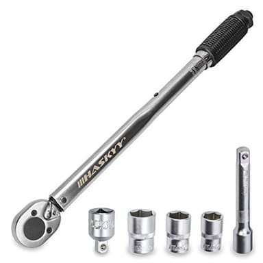 HASKYY Drehmomentschlüssel 28-210 Nm 1/2" Radschrauben-Radmuttern-Schraubenschlüssel inkl. Verlängerung & Radschrauben-Stecknüsse 17mm-19mm-21mm