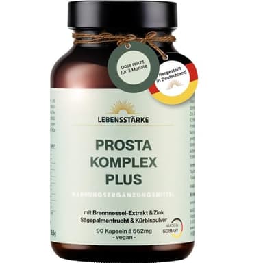 Prostata Kapseln Prosta Komplex Plus für Mann reicht 90 Tage. Hochdosiert Marke LEBENSSTÄRKE. Sägepalmen-Extrakt, Brennnessel, Kürbis, Zink. Nur 1 Kapsel (662mg). In Deutschland hergestellte Qualität