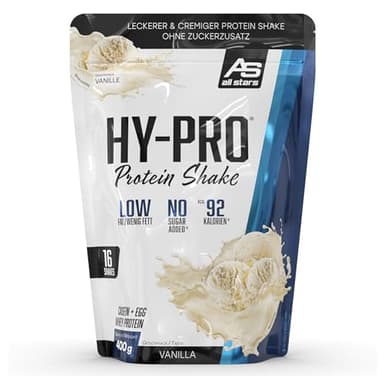 ALL STARS Hy-Pro Whey Protein Pulver ohne Zucker 400g Vanille - Cremiger Shake mit 30,8g Eiweiß pro Portion, 4 hochwertige Proteinkomponenten
