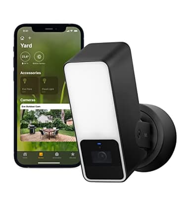 Eve Outdoor Cam – Smarte Überwachungskamera mit Flutlicht, Nachtsicht, Bewegungsmelder, Gegensprechanlage, flexible Installation, WLAN, höchster Datenschutz dank Apple HomeKit Secure Video