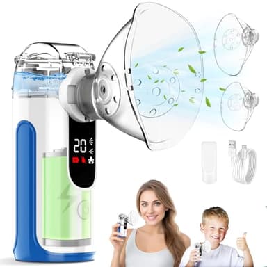 BIAOQINBO Inhalationsgerät für Erwachsene und Kinder,Leiser Vernebler Inhaliergerät mit Timer und Display,Inhaliergeräte Tragbarer mit 2 Maske und Mundstück,1200mAh USB Wiederaufladbar Inhalator