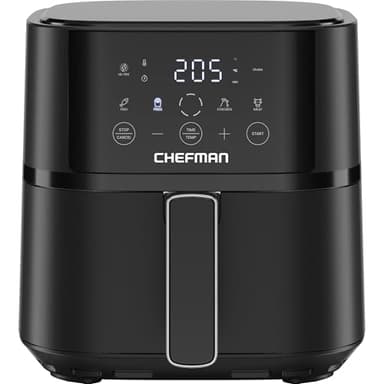 Chefman 3.8L Heißluftfritteuse, schnell & einfach, kompakte Heissluftfritteuse mit Hi-Fry Technologie, Touch Controls mit 4 Voreinstellungen, antihaftbeschichtet & spülmaschinenfest - Schwarz