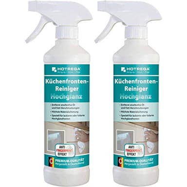 HOTREGA Küchenfronten-Reiniger Hochglanz 2x 500 ml | Streifenfrei & pH-neutral | Entfernt Fingerabdrücke | Für lackierte, folierte & glänzende Flächen