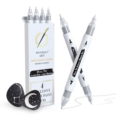 Pinturale Arts Acrylstifte Weiß | 4er Set Acrylstift Weiß Mit Doppelspitze (Feine 0,7mm und 3mm) | Weißer Marker Für Steine, Metall, Stoff, Keramik, Holz, Glas