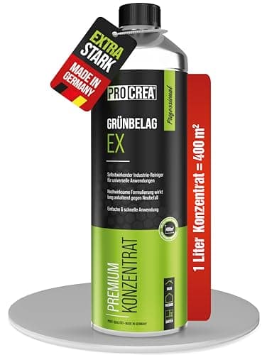PROCREA® Premium Grünbelagentferner "Grünbelag Ex" [für bis zu 400 qm] Hochwirksames Profi-Konzentrat für Grünspan, Stein, Holz, Moos, Flechten, Stoff uvm. - 20-fach verstärkt - Selbstwirkend
