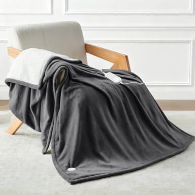 CELESTA Wärmedecke Heizdecke mit Abschaltautomatik, Heizdecke 180x130, 9 Heizstufen 1-9H Timer Auto-Aus, Wärme Decke Flanell-Sherpa, Maschinenwaschbar - für Sofa, Bett und Büro, Dunkelgrau