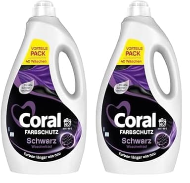 Coral Farbschutz Schwarz Waschmittel Flüssigwaschmittel für Farben länger wie neu Vorteilspack 40 WL (Packung mit 2)