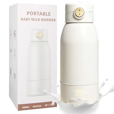 Tragbarer Flaschenwärmer Baby Unterwegs - Schnelles Aufheizen Muttermilch und Wasser, Pasteurisierung, Kindersicherung gegen, Große 500ml Kapazität, 24 Stunden konstante Temperatur für den Ganzen Tag