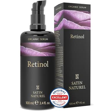 Satin Naturel Retinol Serum 100ml – hochdosiert mit Hyaluron, BIO Aloe Vera, Niacinamid & Salicylsäure (BHA) – Falten-Weg-Soforteffekt, strahlende Haut – für empfindliche Haut – vegan