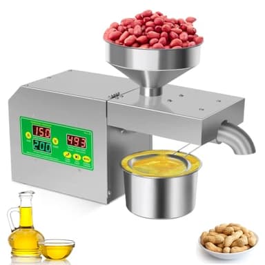 Automatische Ölpresse, 820 W Edelstahl-Ölpresse, einstellbare Temperatur von 40 bis 240 °C, Heiß- und Kaltpressung für Leinsamen, Erdnüsse, Sesam, Sonnenblumenkerne, gewerblicher und privater Gebrauch